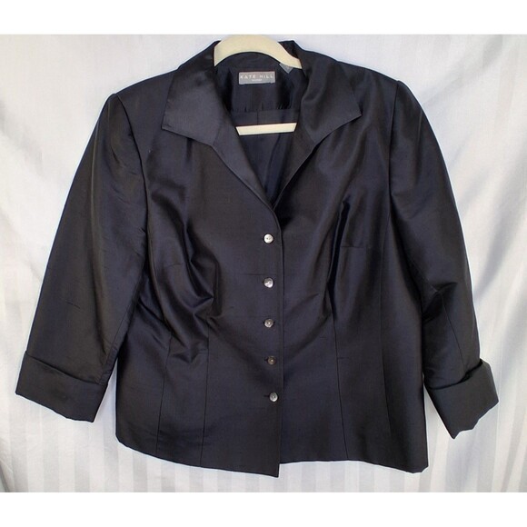 Kate Hill Woman Black Silk Jacket/Blazer Size 16W Fully Lined 3/4 Sleeve - Picture 11 of 15